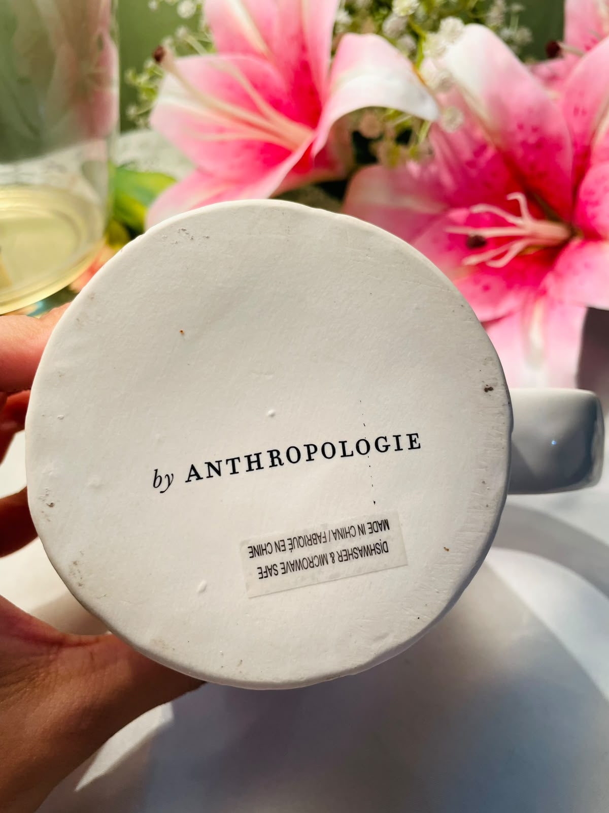 White Ceramic Hand painted Mug Botanical Landscape Design 10 cm