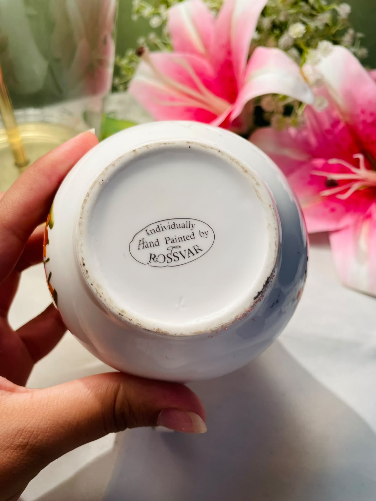 Vintage Hand painted White Floral Ceramic Milk Jug Orange Botanical 10 cm