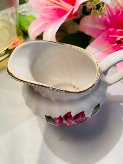 Vintage Royal Wessex White Ironstone White Rose Ceramic Milk Jug Gold Rim 10 cm