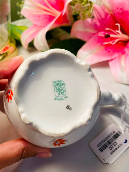 Vintage White Floral Milk Jug Gold Rim 9 cm