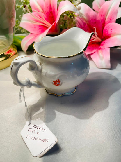 Vintage White Floral Milk Jug Gold Rim 9 cm