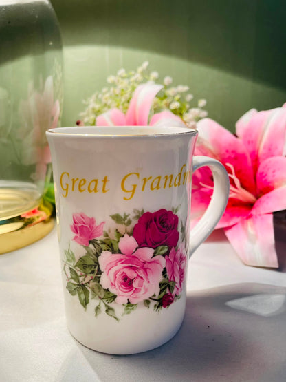 Great Grandma Floral Ceramic Mug with Gold Rim Fine bone China 11 cm