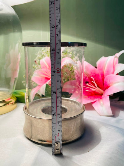 Vintage Glass & Metal Candle Holder Display 13 cm