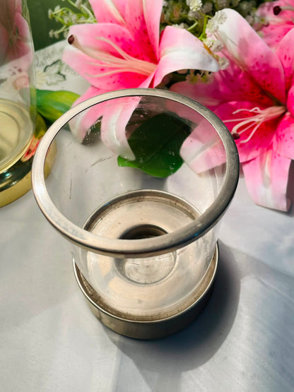 Vintage Glass & Metal Candle Holder Display 13 cm