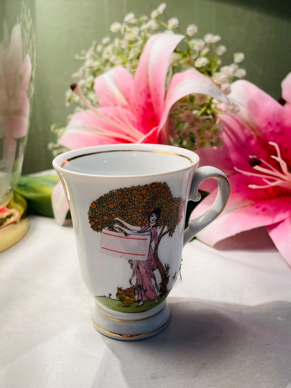 Vintage japaness Lady Under Orange Tree Ceramic Mug 10 cm