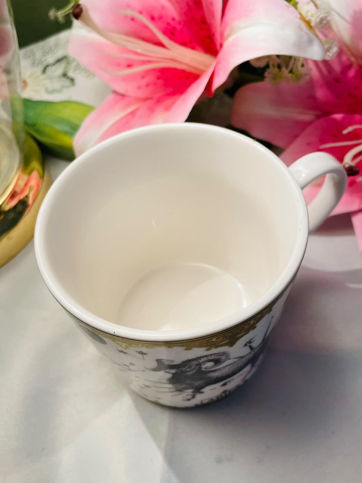 M&S Aries Zodiac Ram Ceramic Mug Gold Detail 10 cm