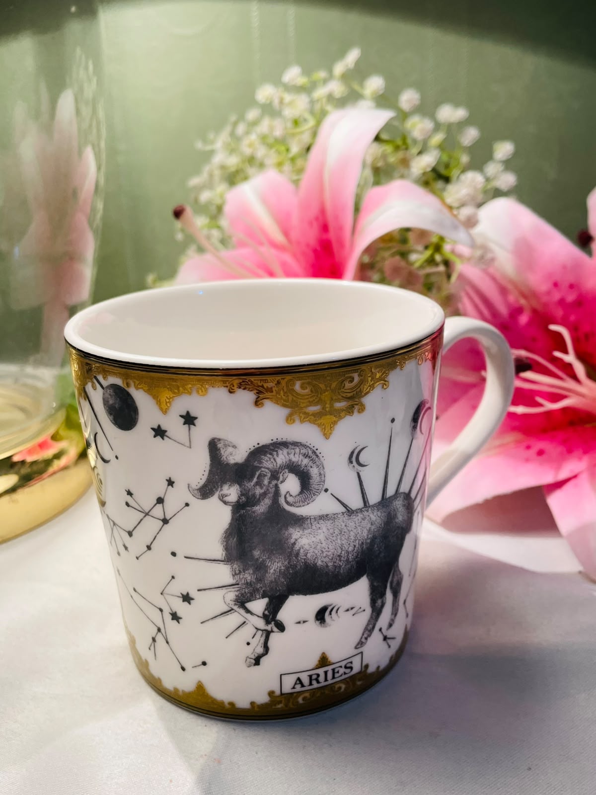 M&S Aries Zodiac Ram Ceramic Mug Gold Detail 10 cm