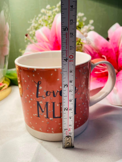 Dunelm orange Love Mum Ceramic Mug Speckled Design 10 cm