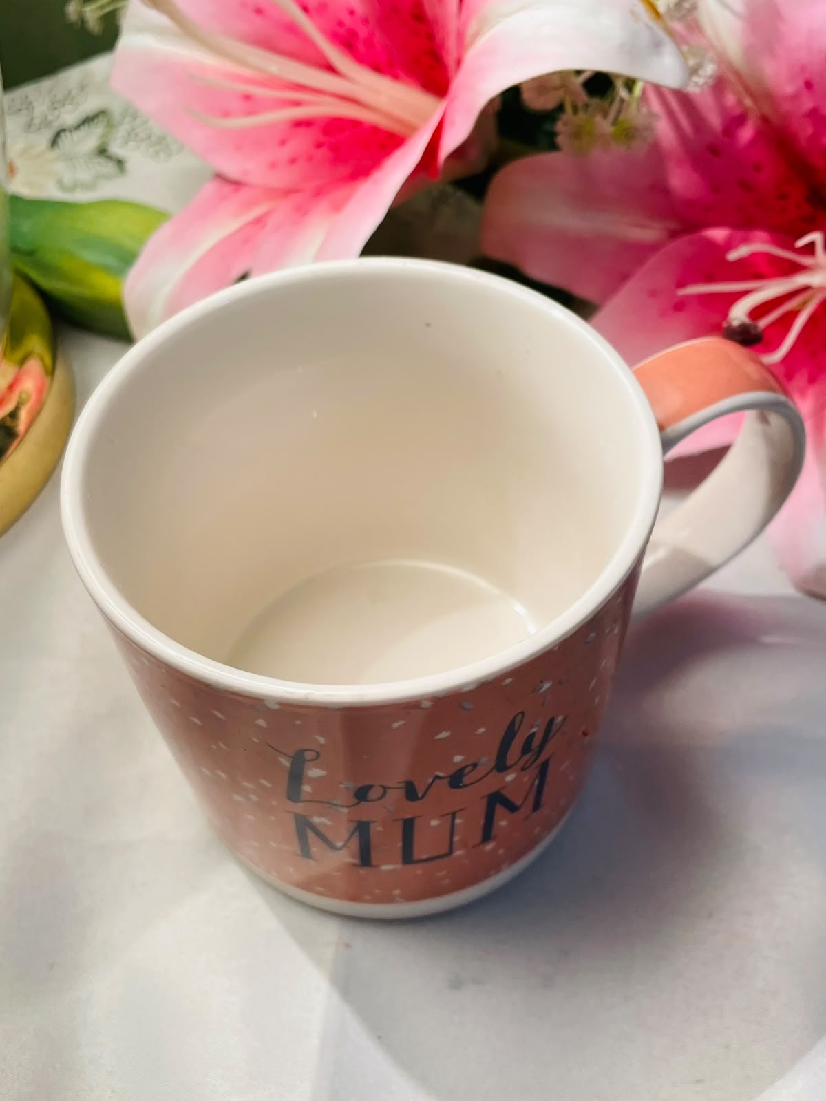 Dunelm orange Love Mum Ceramic Mug Speckled Design 10 cm