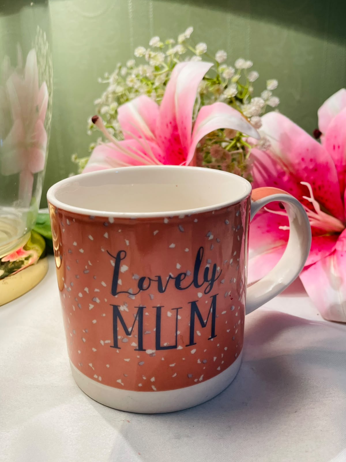 Dunelm orange Love Mum Ceramic Mug Speckled Design 10 cm