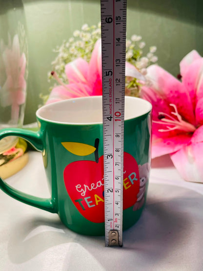 Hugs Green Best Teacher Ceramic Mug Apple Design 10 cm