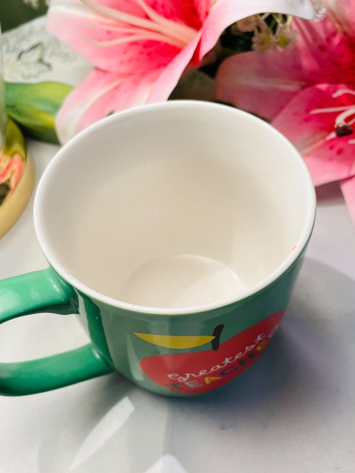 Hugs Green Best Teacher Ceramic Mug Apple Design 10 cm