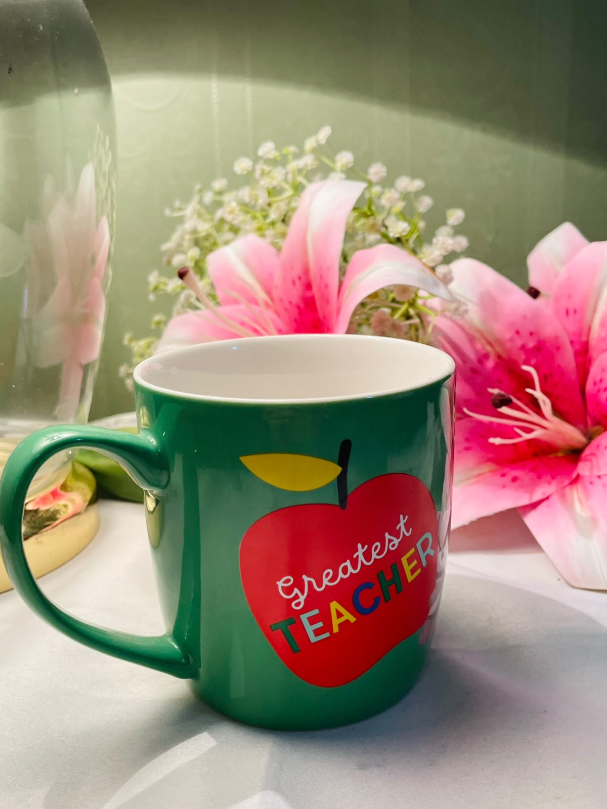 Hugs Green Best Teacher Ceramic Mug Apple Design 10 cm