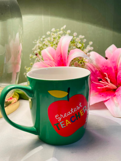 Hugs Green Best Teacher Ceramic Mug Apple Design 10 cm