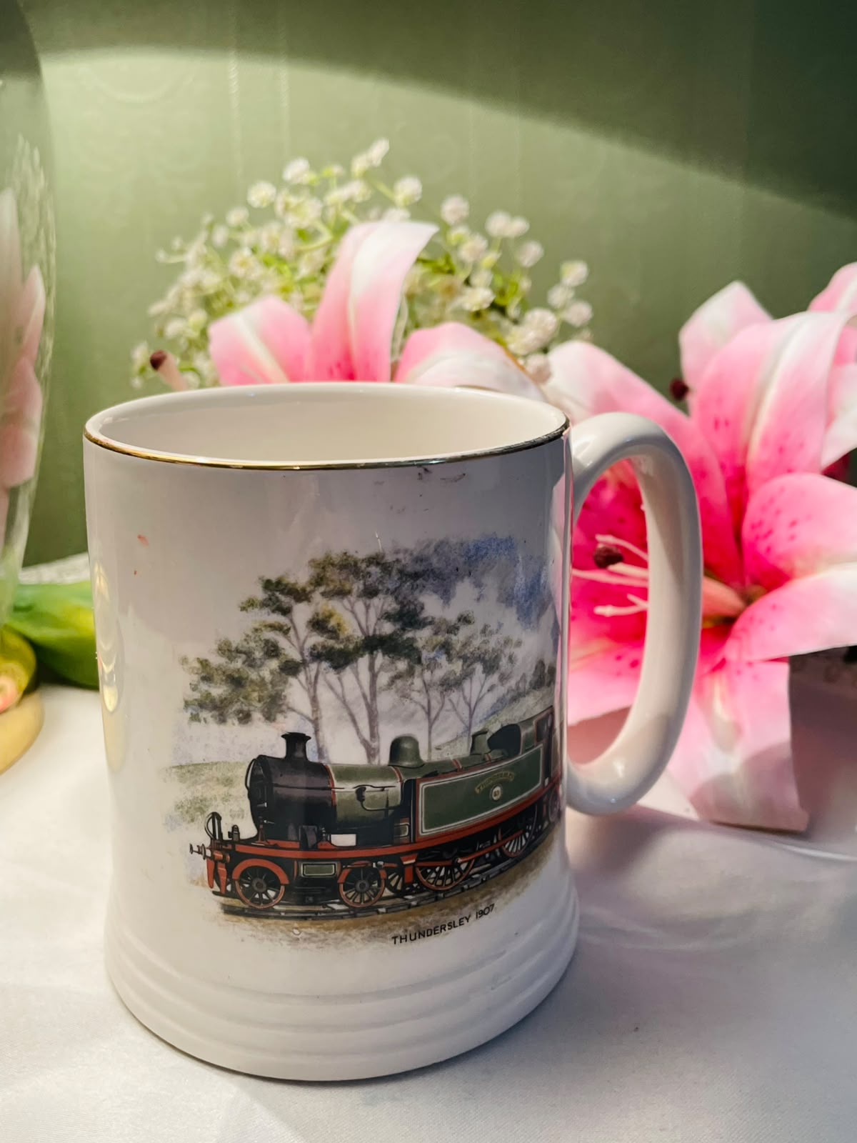 Vintage Lord Nelson Pottery Steam Train Ceramic Mug Gold Rim 11 cm