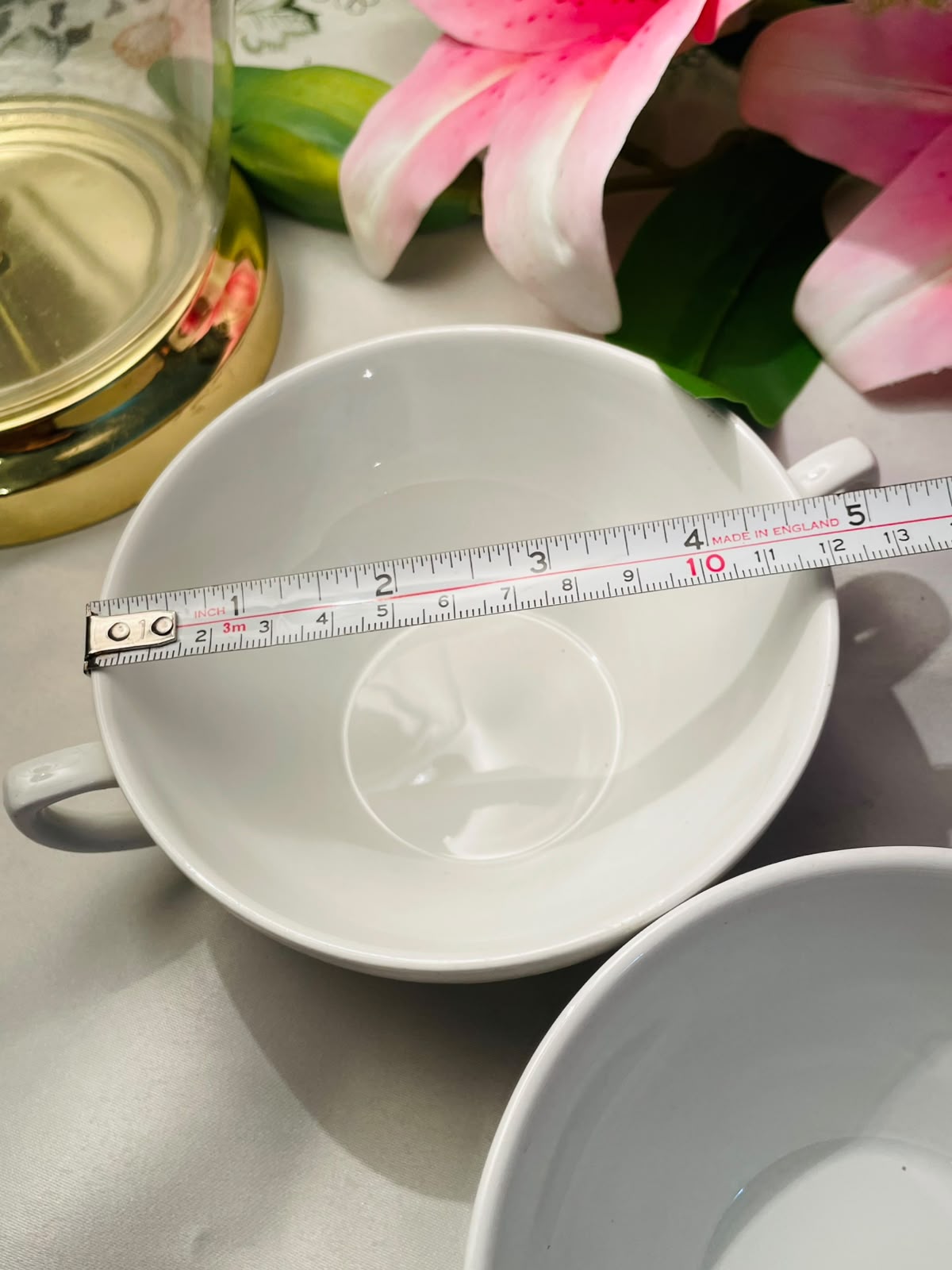 Set of 2 White Ceramic Soup Bowls with Handles 13 cm