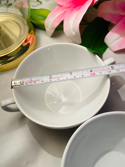 Set of 2 White Ceramic Soup Bowls with Handles 13 cm