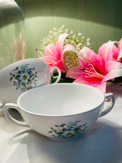 Set of 2 White Ceramic Soup Bowls with Handles 13 cm