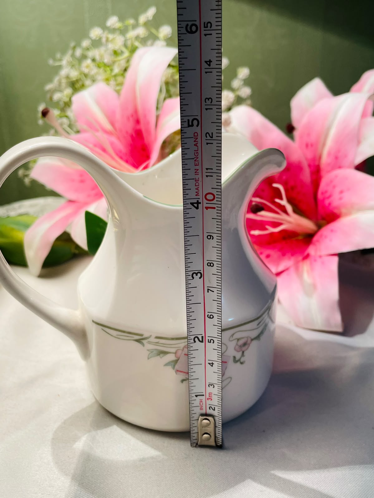 Vintage Royal Doulton White Floral Ceramic Water Jug Pink Green 10 cm