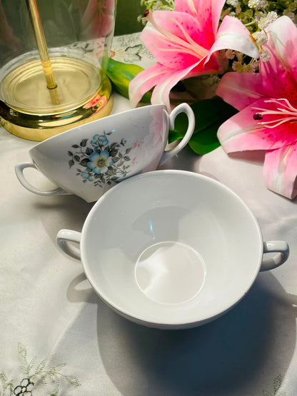 Set of 2 White Ceramic Soup Bowls with Handles 13 cm