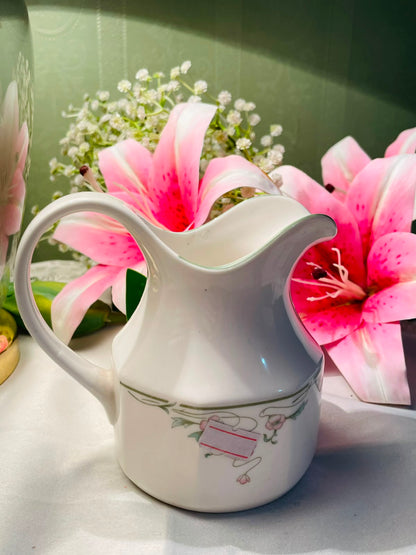 Vintage Royal Doulton White Floral Ceramic Water Jug Pink Green 10 cm