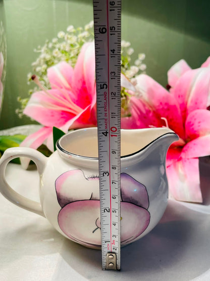 Vintage Arthur Wood White Pink Floral Ceramic Milk Jug Black Rim 10 cm