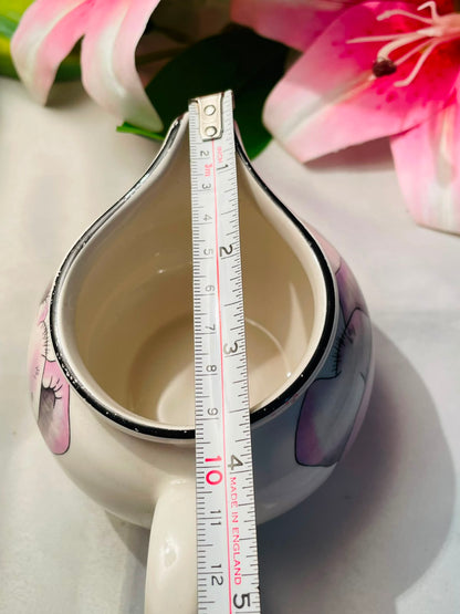 Vintage Arthur Wood White Pink Floral Ceramic Milk Jug Black Rim 10 cm