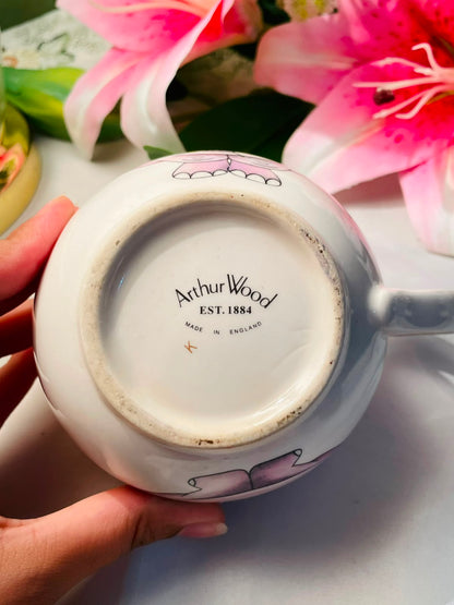 Vintage Arthur Wood White Pink Floral Ceramic Milk Jug Black Rim 10 cm