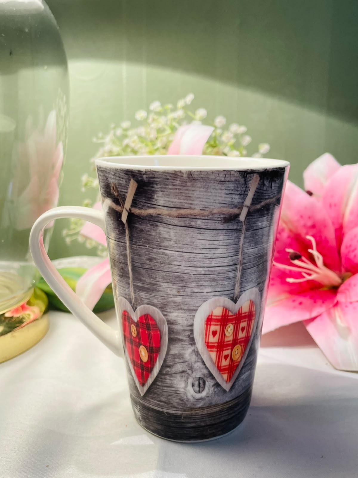 Tall Rustic Heart Ceramic Mug 12 cm