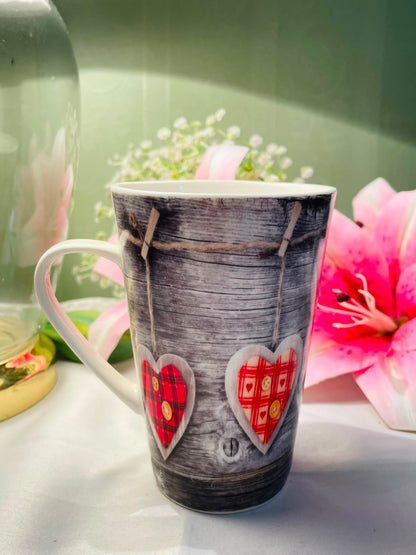 Tall Rustic Heart Ceramic Mug 12 cm