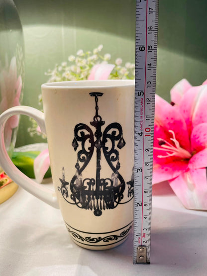 Vintage Chandelier Design Ceramic Tall Mug Black & White 12 cm