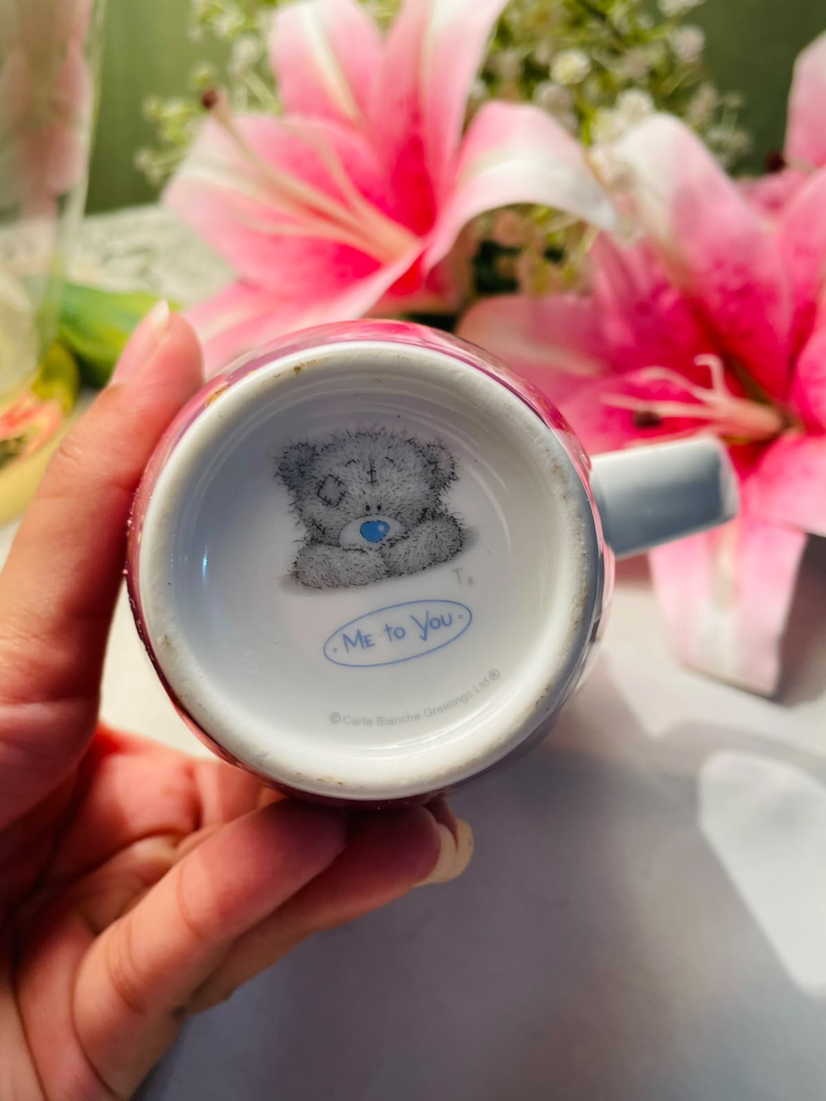 Tatty Teddy Pink Green Ceramic Tall Mug 13 cm