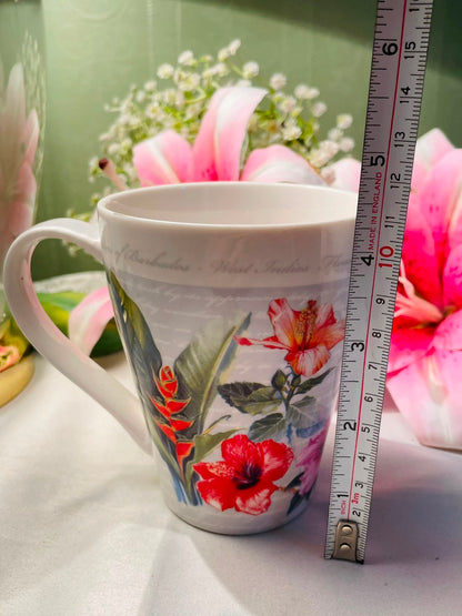 Barbados tropical Hibiscus Floral Ceramic Mug 10 cm