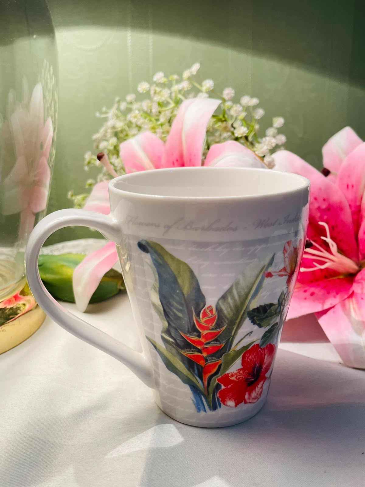 Barbados tropical Hibiscus Floral Ceramic Mug 10 cm