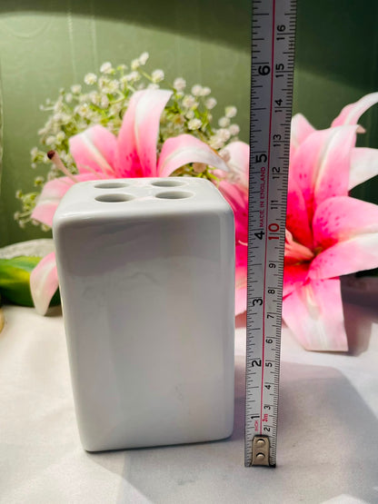 White Ceramic 4-Slot Toothbrush Holder 11 cm