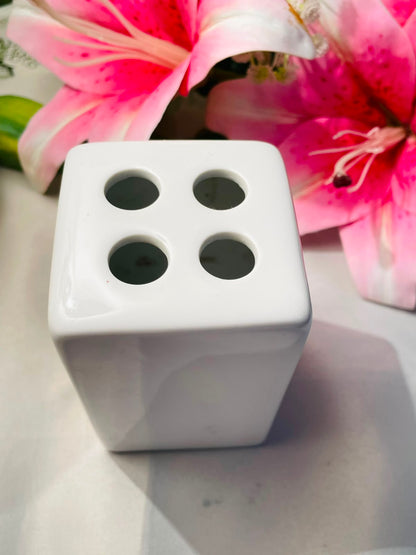 White Ceramic 4-Slot Toothbrush Holder 11 cm