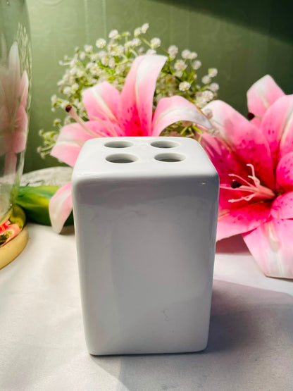 White Ceramic 4-Slot Toothbrush Holder 11 cm