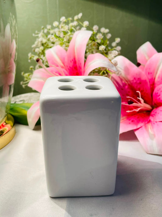 White Ceramic 4-Slot Toothbrush Holder 11 cm