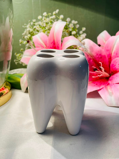 Tooth-Shaped White Ceramic Toothbrush Holder 11 cm