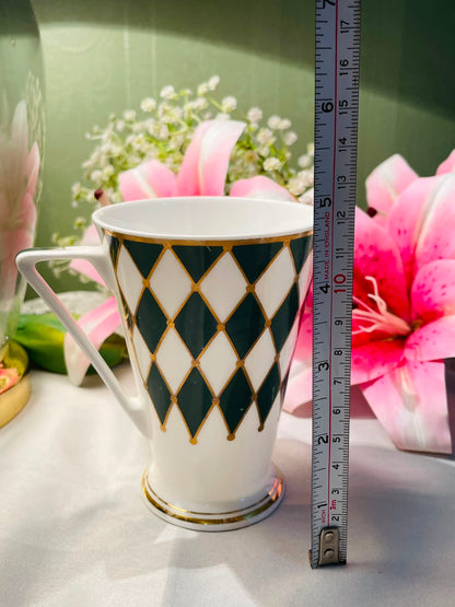 Wren Green Diamond Gold Detail Ceramic Mug Fine bone China 12 cm