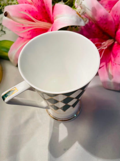 Wren Green Diamond Gold Detail Ceramic Mug Fine bone China 12 cm