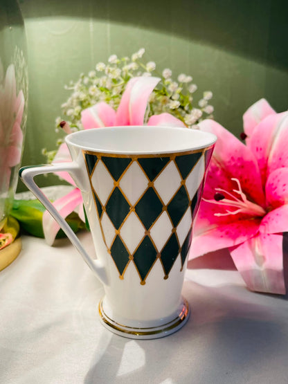Wren Green Diamond Gold Detail Ceramic Mug Fine bone China 12 cm