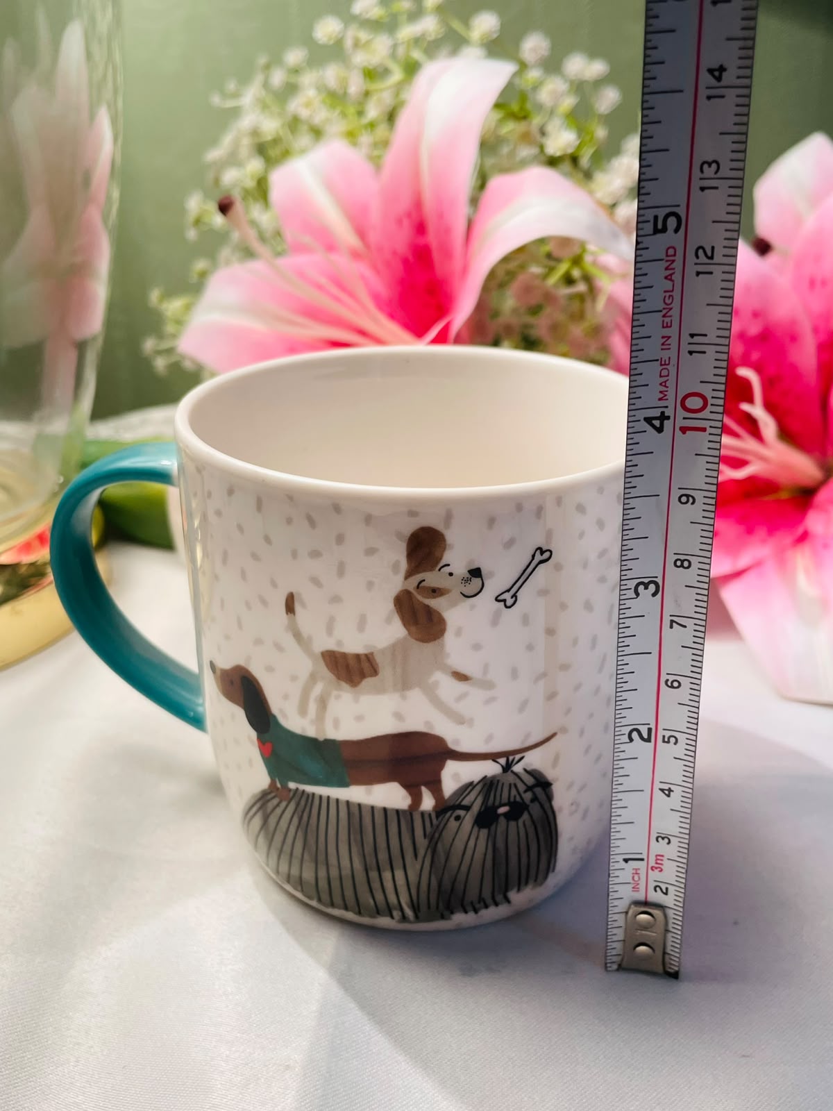 Habitat Cute Dog Print Ceramic Mug Teal Handle 9 cm