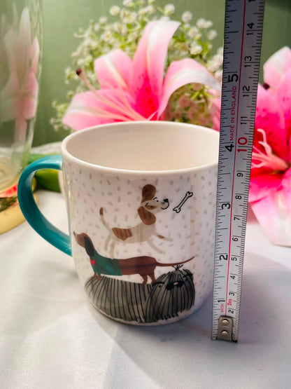 Habitat Cute Dog Print Ceramic Mug Teal Handle 9 cm