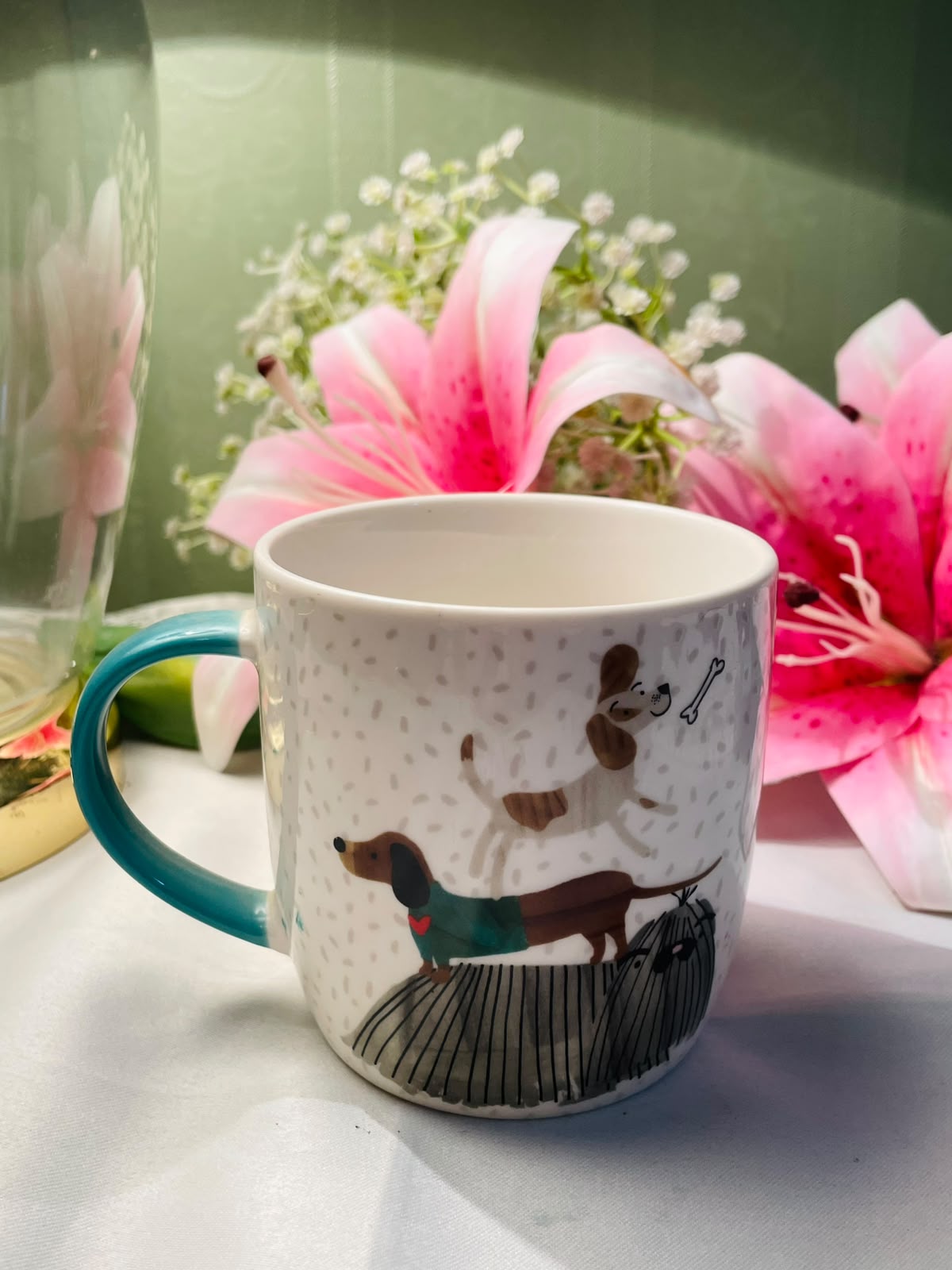Habitat Cute Dog Print Ceramic Mug Teal Handle 9 cm