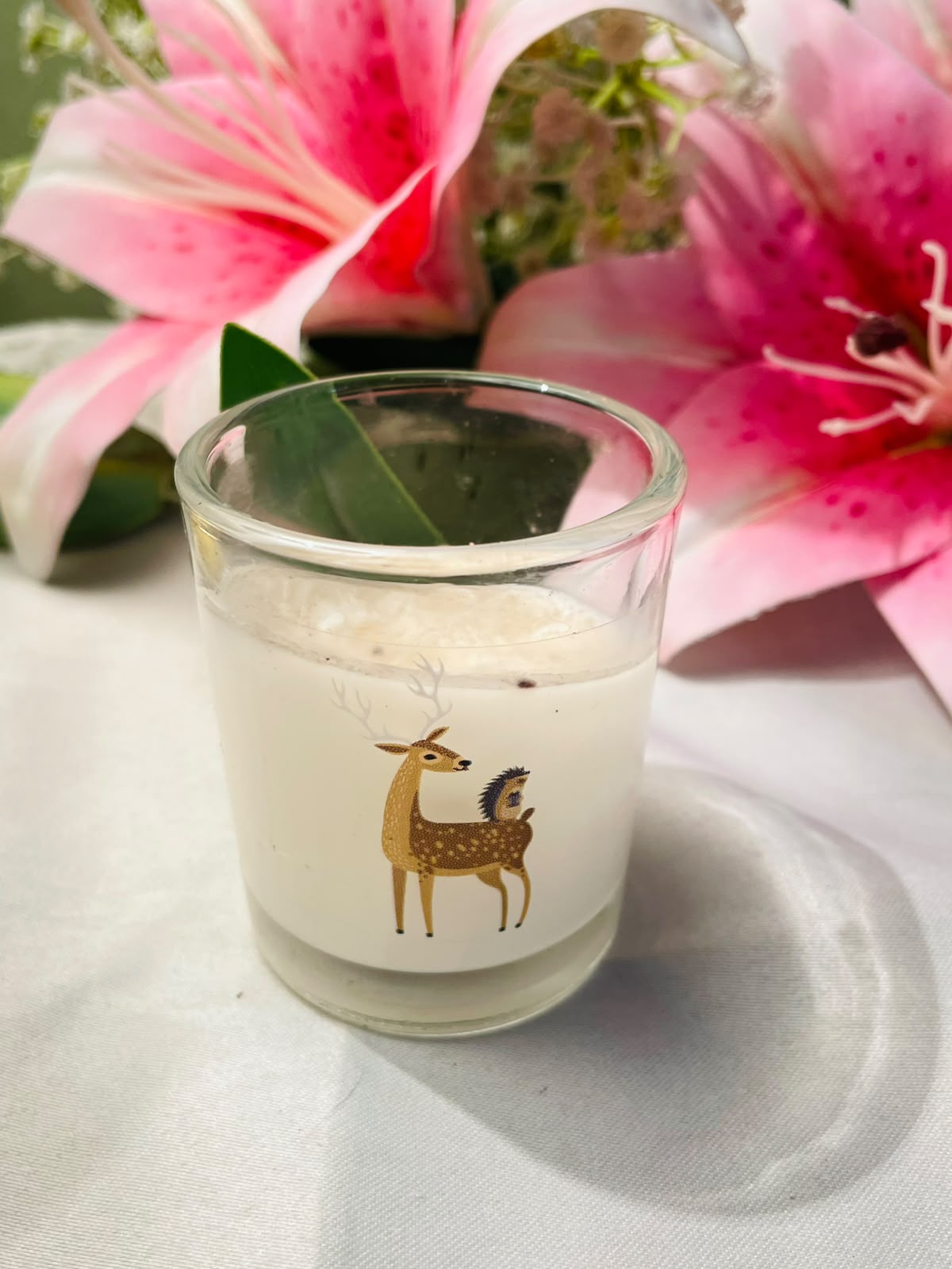 Deer Design Glass Candle Holder 8 cm