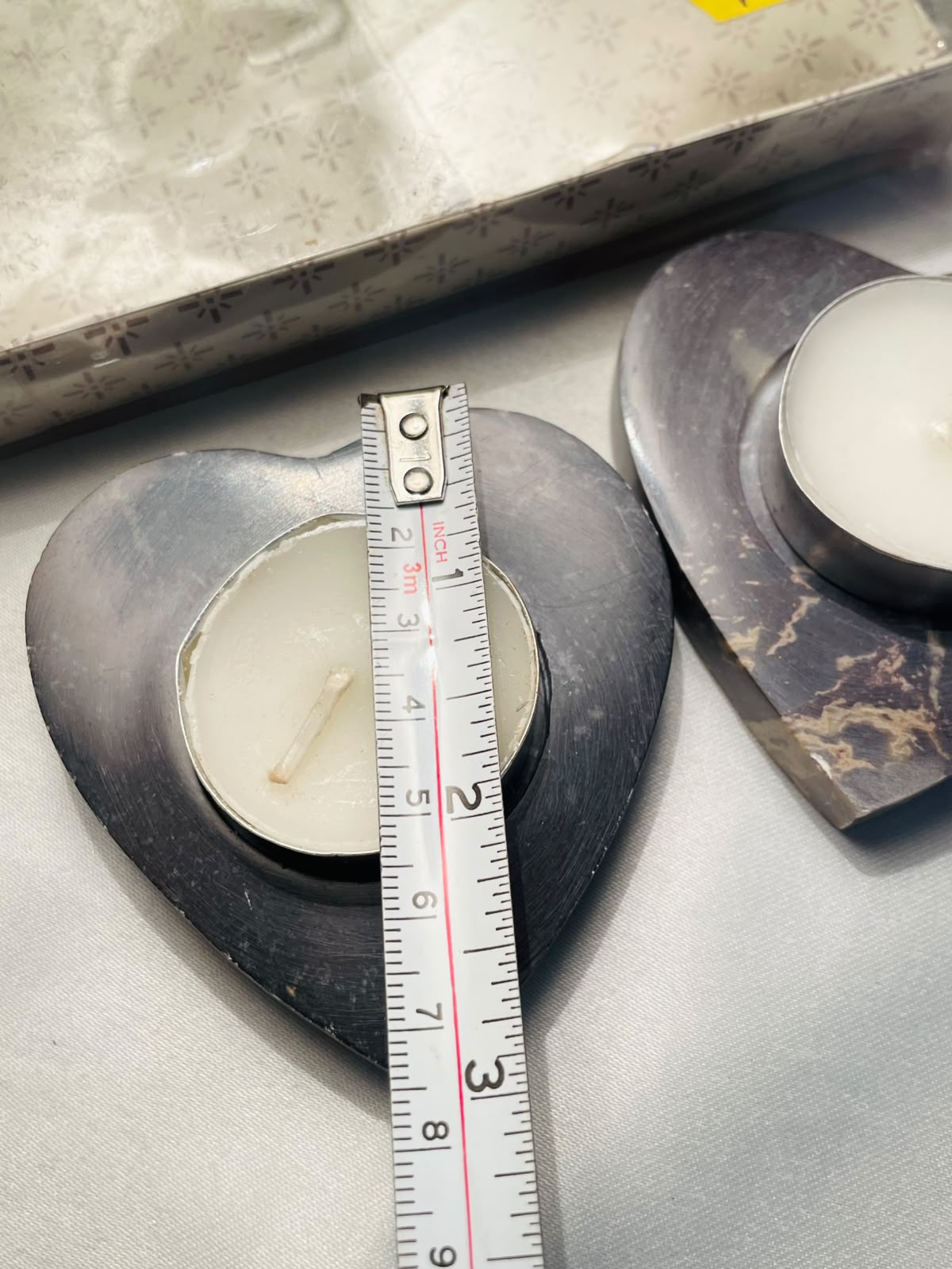 Heart-Shaped Stone Tealight Candle Holder with box 8 cm