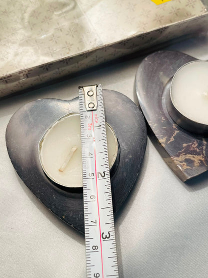 Heart-Shaped Stone Tealight Candle Holder with box 8 cm