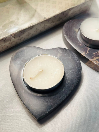 Heart-Shaped Stone Tealight Candle Holder with box 8 cm