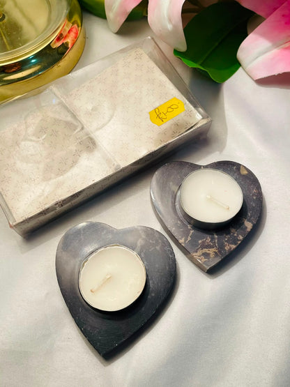Heart-Shaped Stone Tealight Candle Holder with box 8 cm
